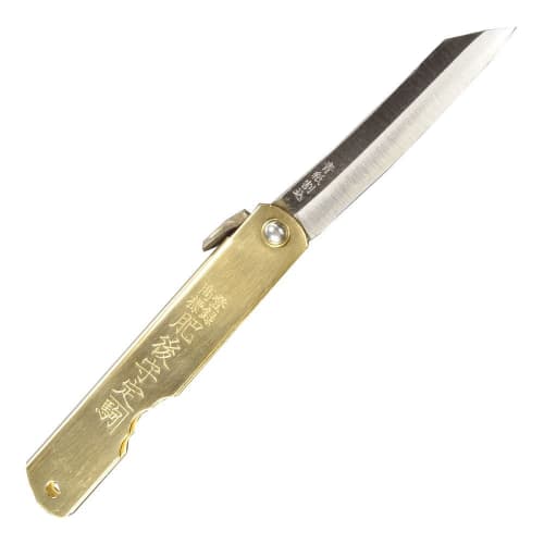 Higonokami Japanese-style Folding Knife, Blue Paper Lacquer, Brass, Medium Size, Boxed