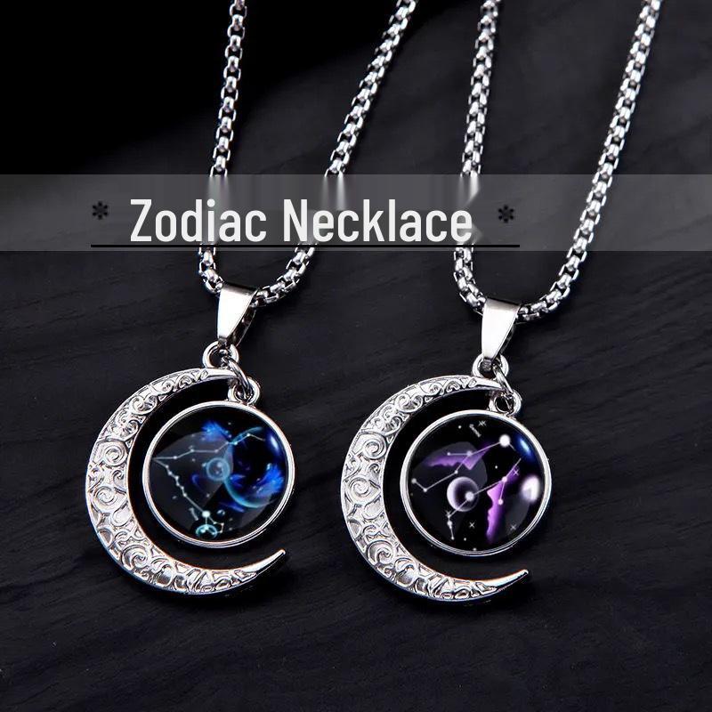 Leuchtende Zwölf Sternzeichen Anhänger Halskette für Männer & Frauen – Trendiger Hip Hop Edelstahl Choker