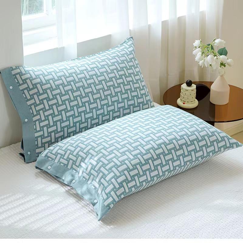 1 PC 100% Cotton Pillowcase Set with Side Snaps, Non-Slip Jacquard Pillow Covers for Standard & Memory Foam Pillows - 50x75cm