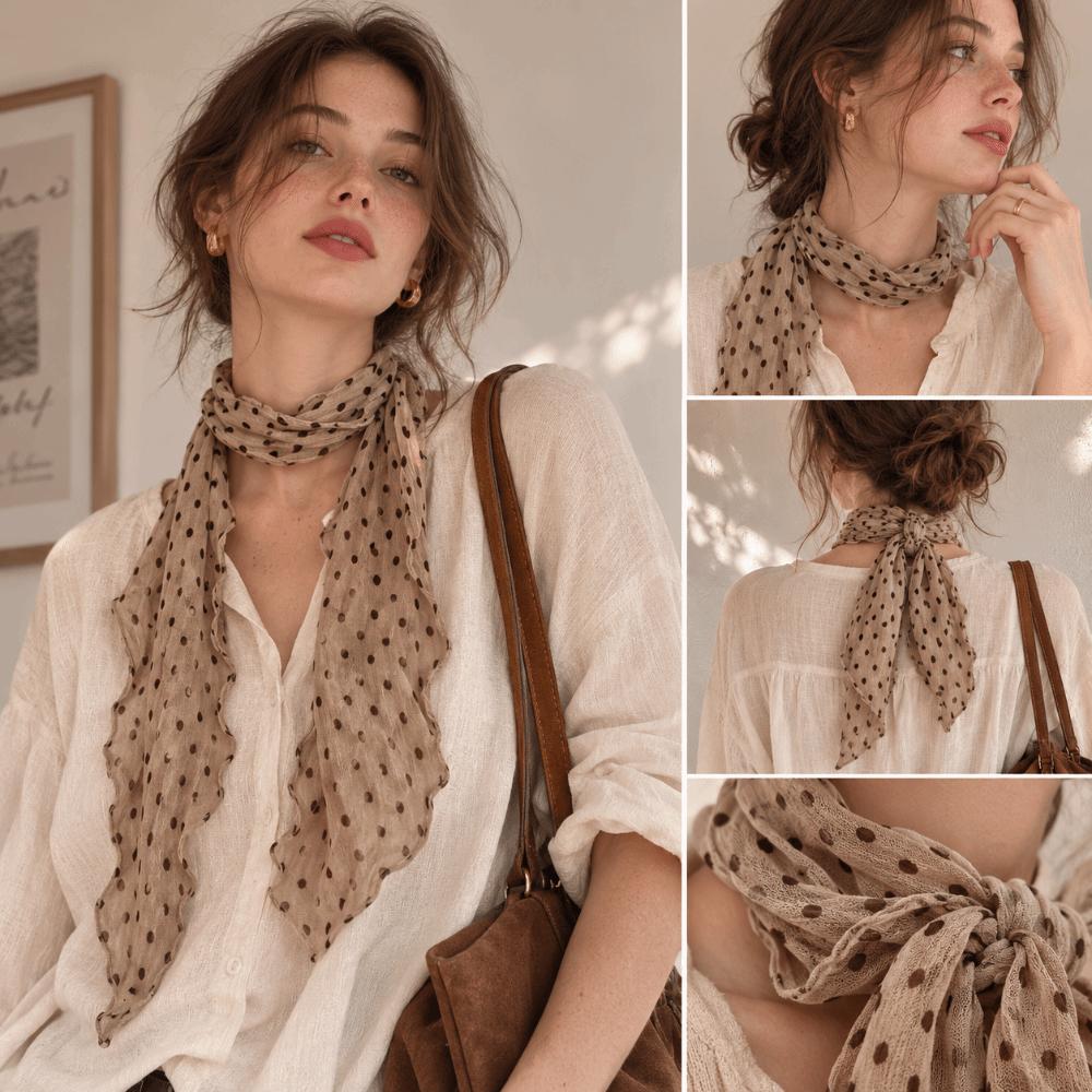 Sunscreen Shawls Polka Dot Scarf Wrinkle Twisted Chiffon Scarf Pleated Scarves  Air Conditioner Use