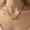 Geometric Square Curved Pendant Long Necklace 18K Gold Plated Black Rope Chain