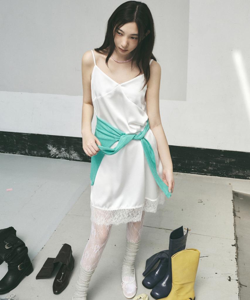 Nigaennikol Satin Lace Slip Dress_Ivory