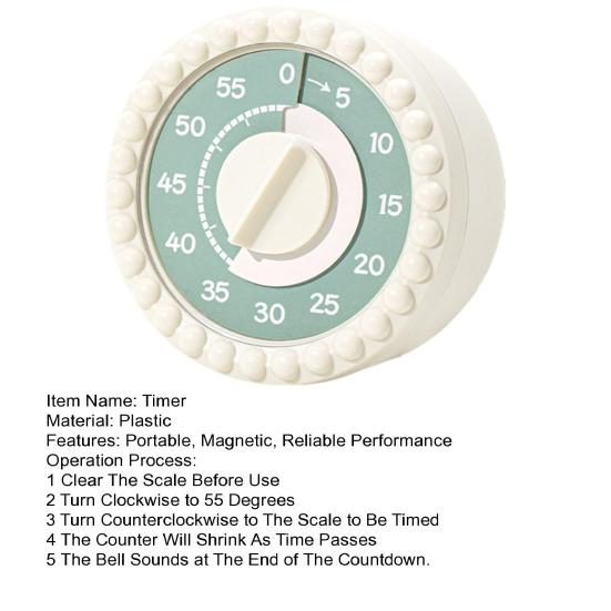 55-Minute Pink Mechanical Kitchen Timer Cooking Baking Eggs Loud Alarm Kitchen Timer Magnetic Back Visual Timer