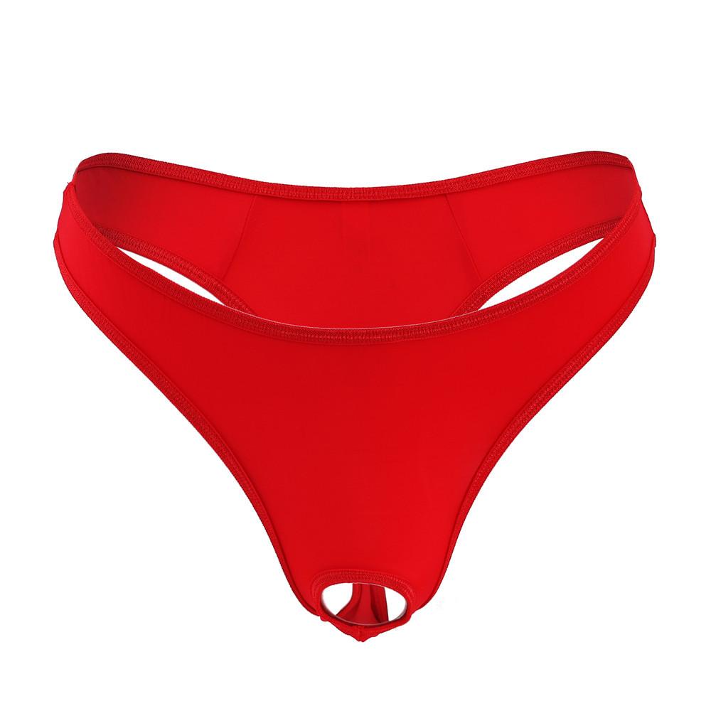 Penis Hole Lingerie Underwear Men Sexy Expose Cock G-String Open Crotch Pouch Underpant Gay Panties Ice Silk T-Back Thong