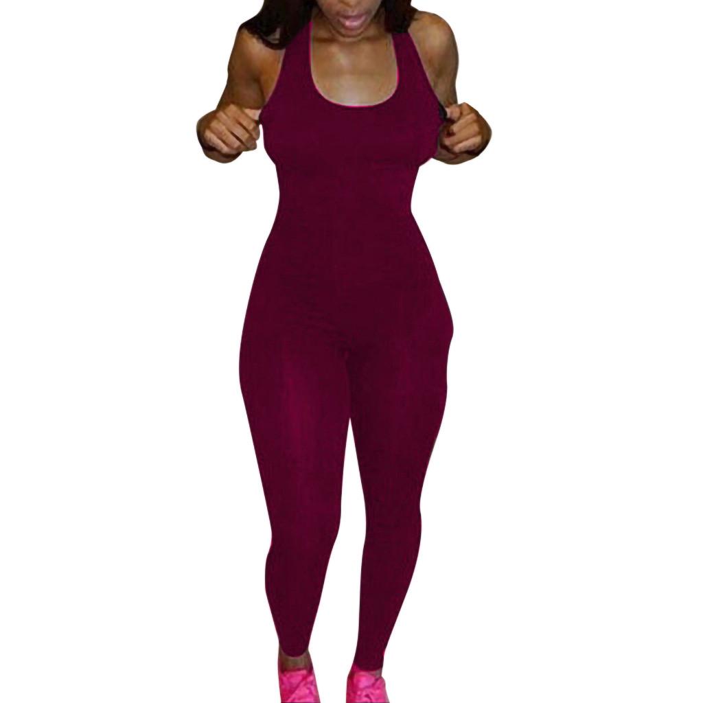 Women Slim Yoga Sport Jumpsuit Long Bodysuit Tracksuit Pants