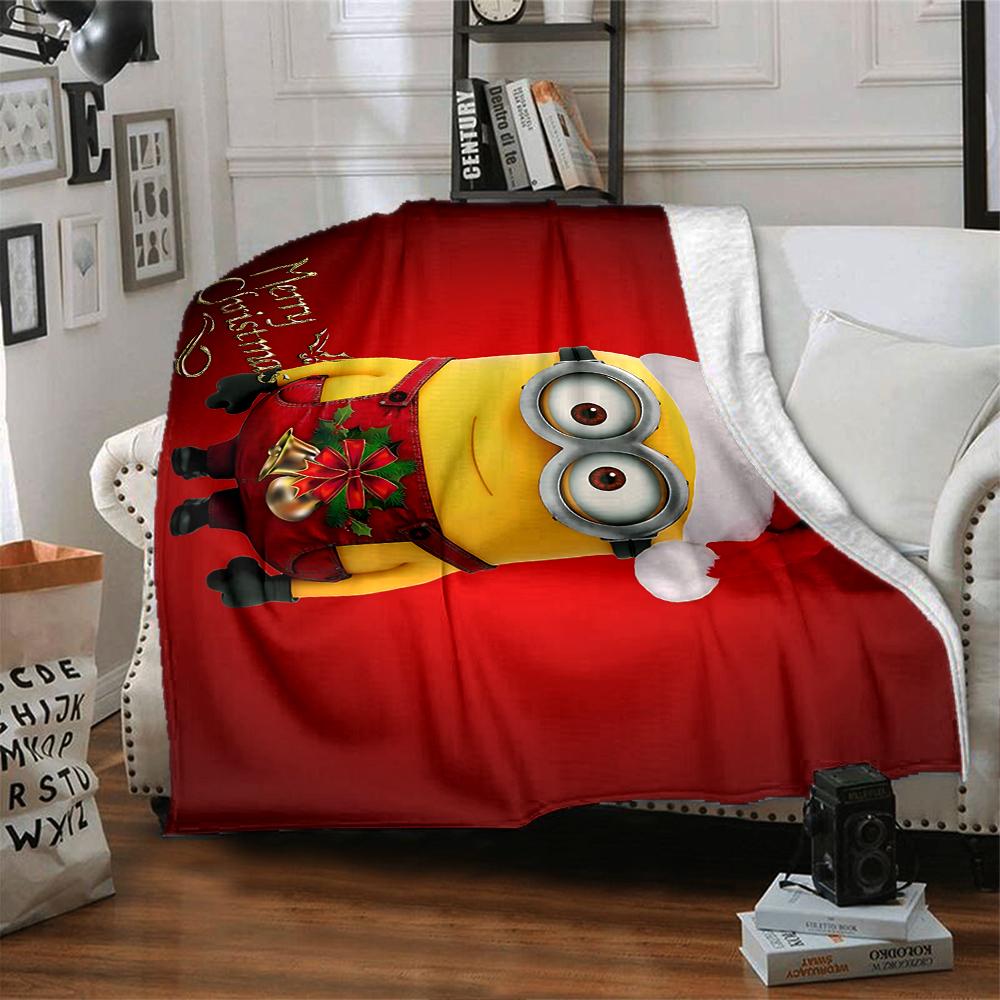 1Pc Christmas Minions Fabric Blanket Soft Throw Blanket For Home Bedroom Bed Sofa Travel Office Solid Christmas Blanket