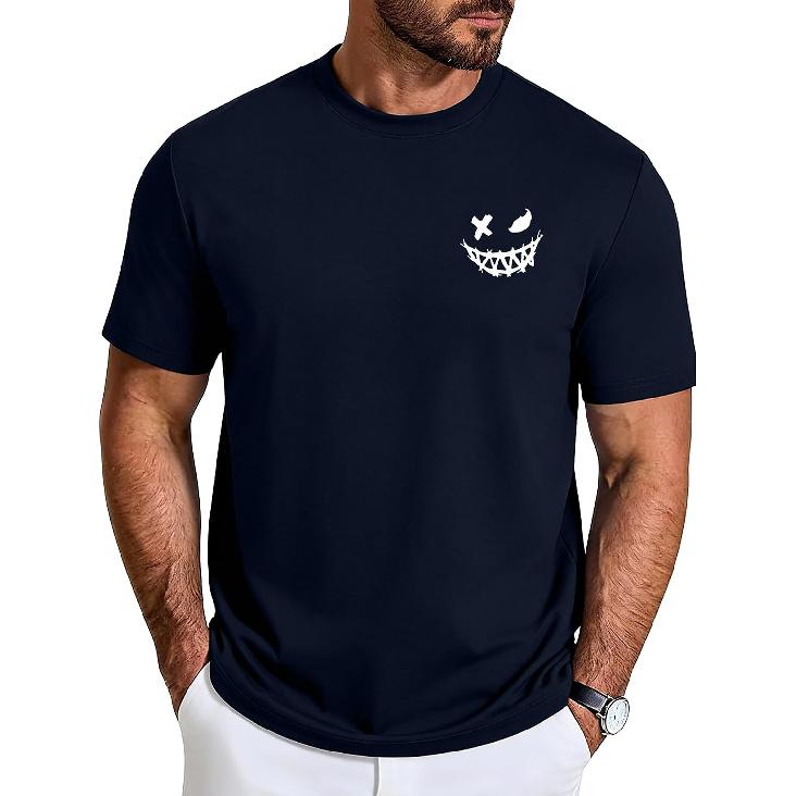 Aiyino Mens Graphic Tee Minimal Smile Streetwear
