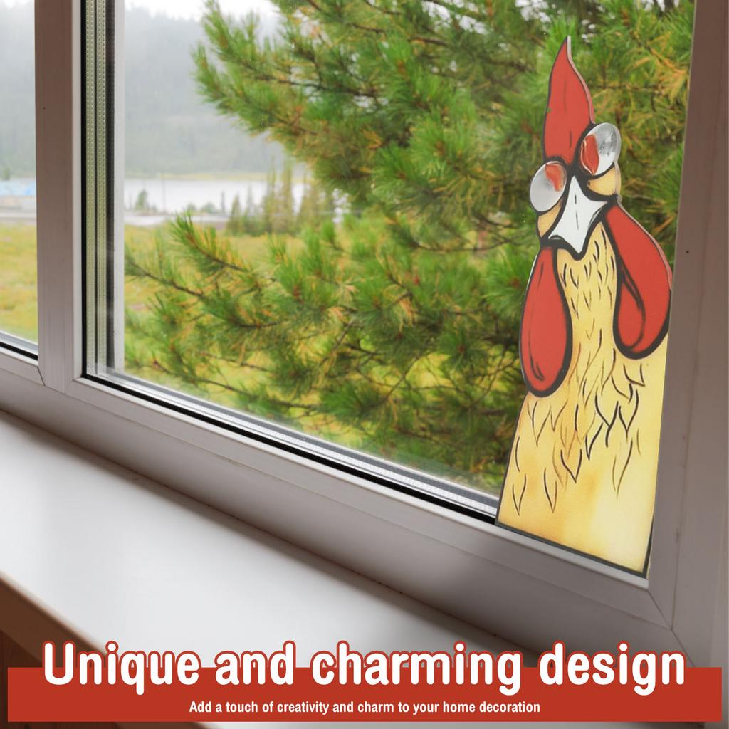 2 Pcs Funny Window Decor Peeping Rooster Acrylic Window Corner Decor Handmade Peeping Rooster Window Clings Charming Rooster