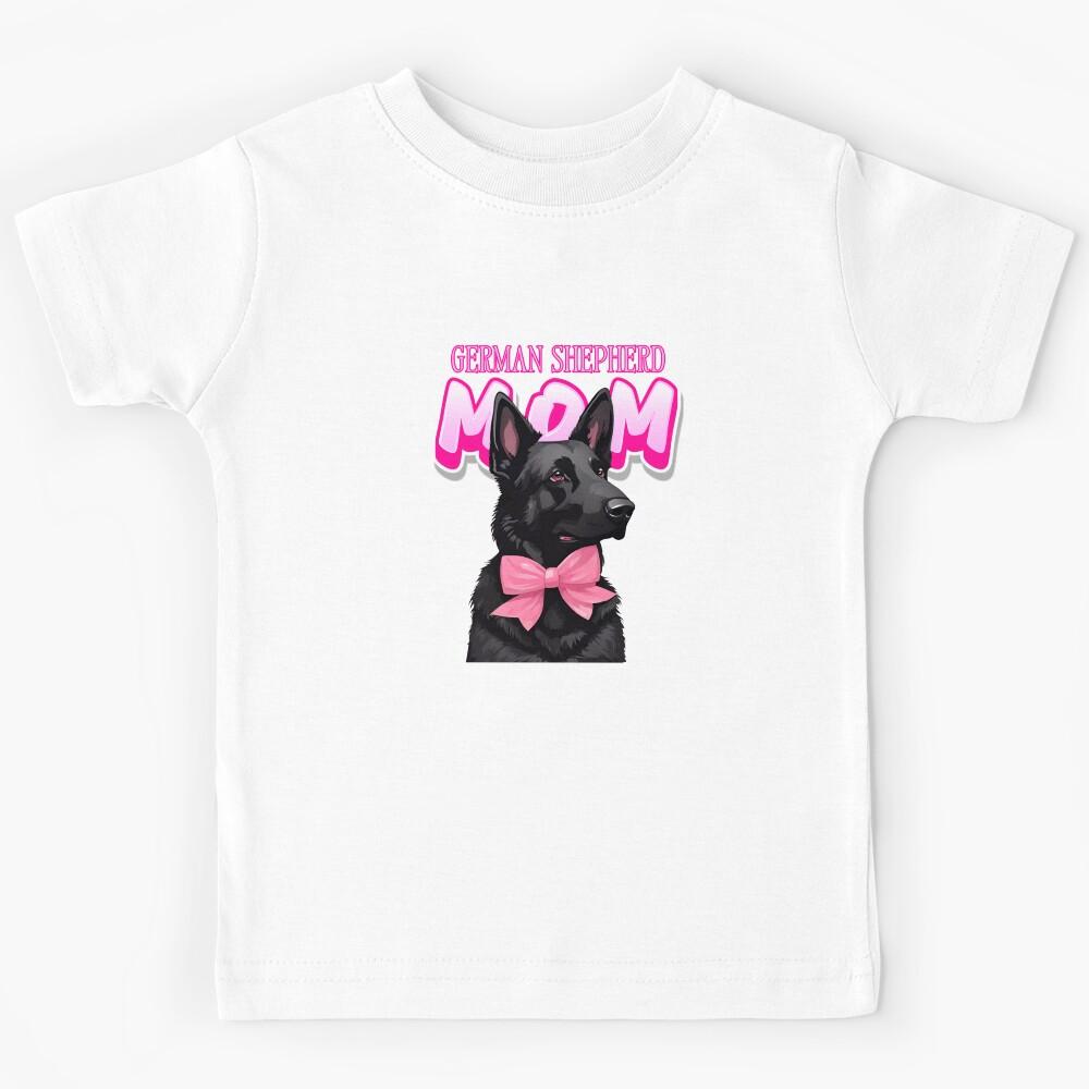 Pink Dog Mom German Shepherd Dog with Pink Bow Kids T-Shirt 100
