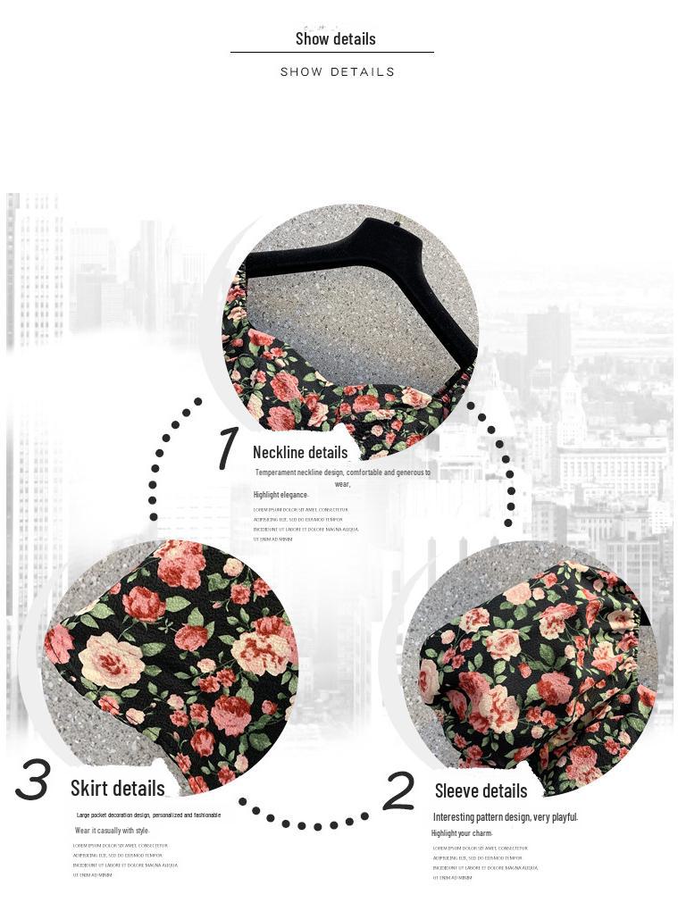 2023 Plus Size French Floral Puff Sleeve Dress: Slimming, Square Neck Summer Style