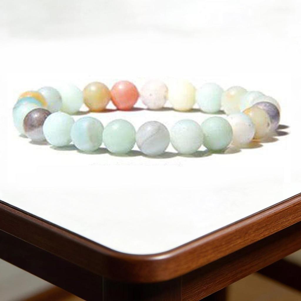 8mm Agate Natural Stone Bracelet - Fashionable Single Strand Elastic Beaded Bracelet with Round Crystal Beads