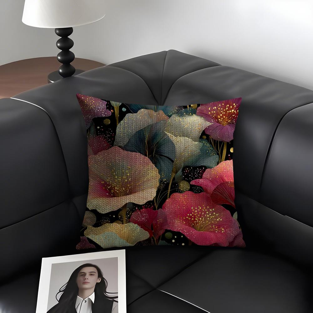 Elegant Flowers Cushion Cover Natural Linen Organic Fabric DoubleSided Printing Sofa Home Decor Gift Pillow Case