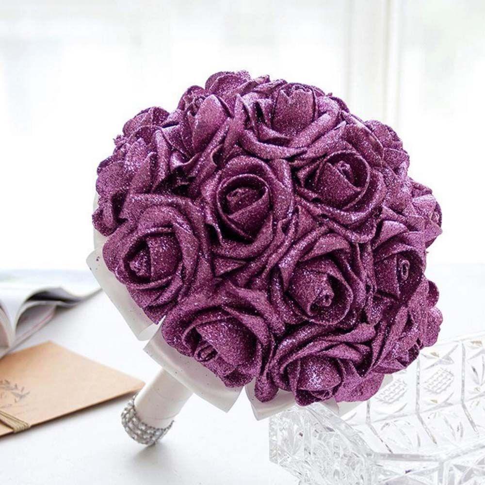 DIY Wedding Party Decor with Glitter Powder Bride Bouquet Decoration Foam Roses Artificial Roses Artificial Flowers