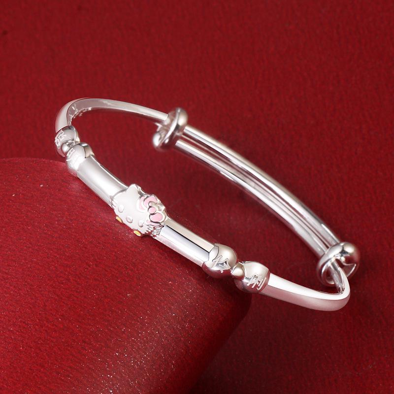 Sterling Silver Kitten Bracelet for Girls (Ages 4-15) - Medium/Large, Perfect for Children s Day 999 Pure Silver - With Certificate