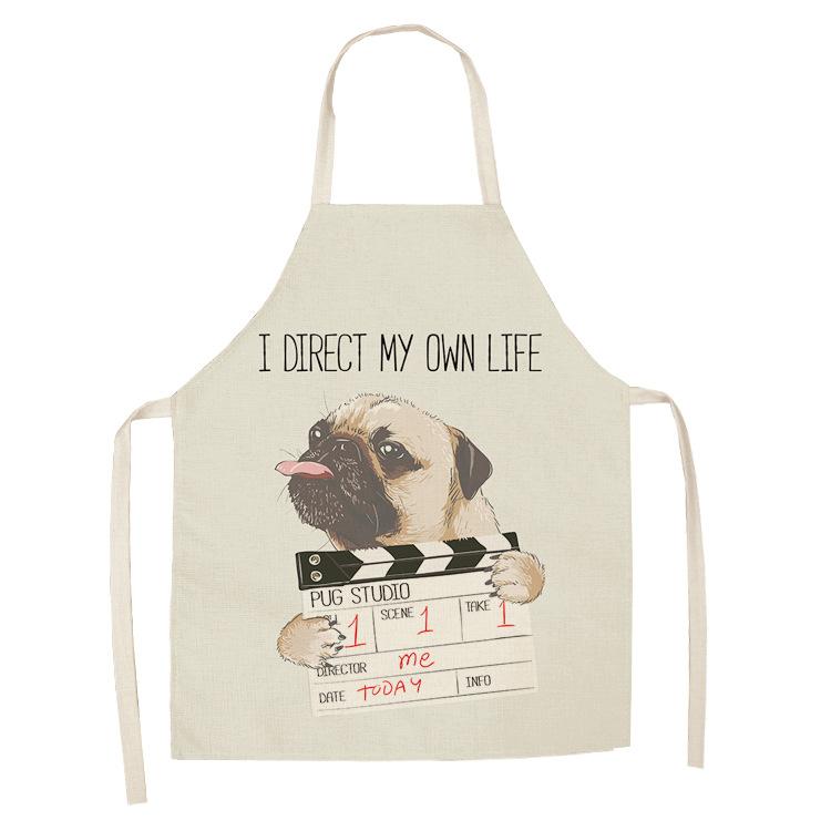 1 Pcs Cotton Linen BullDog Dog Print Kitchen Aprons Unisex Dinner Party Cooking Bib Funny Pinafore Cleaning Apron