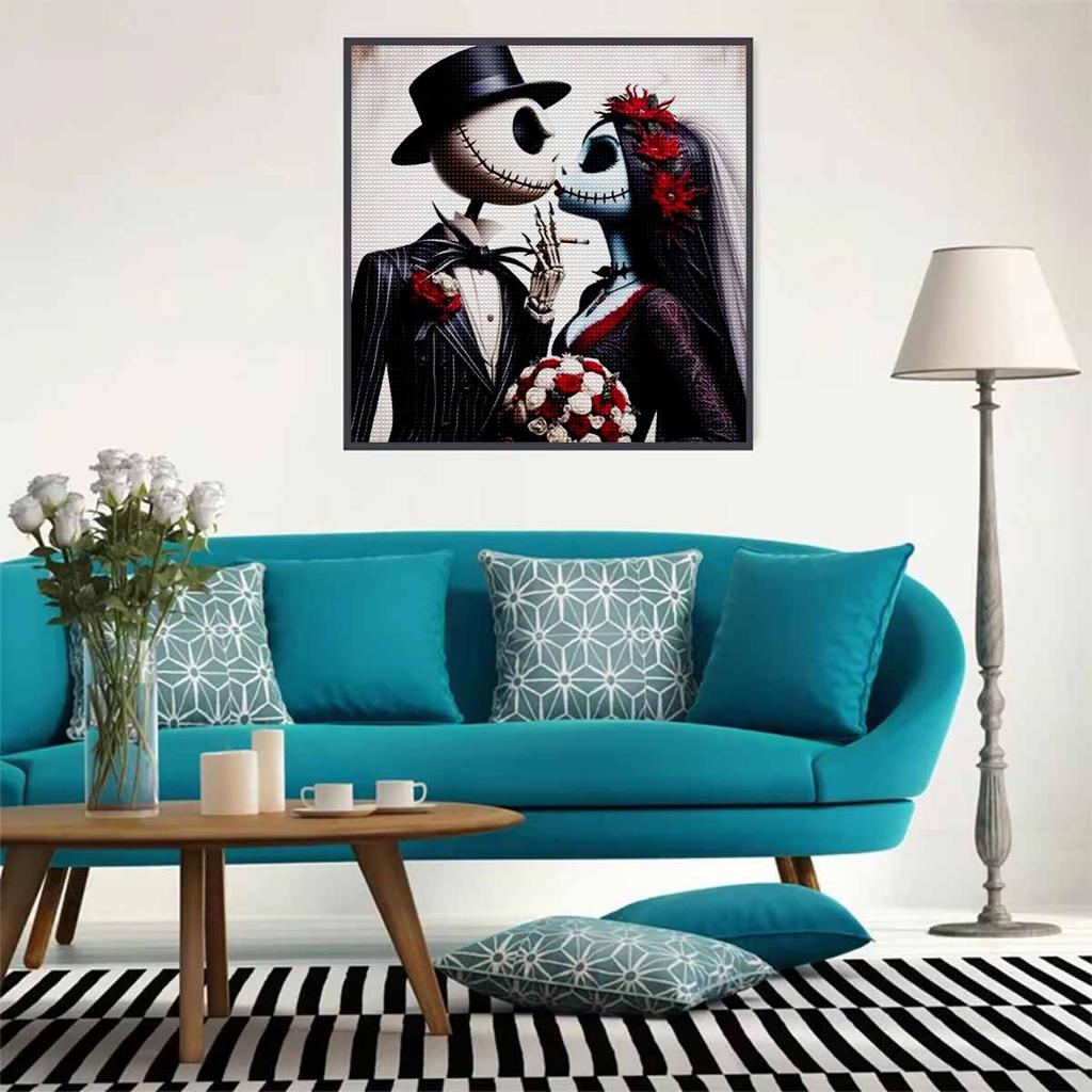 5D DIY Diamond Painting Decorative Kissing Skeleton Full Round Drill Scenery Diamond Embroidery Cross Stitch Kits Home Decor Gift