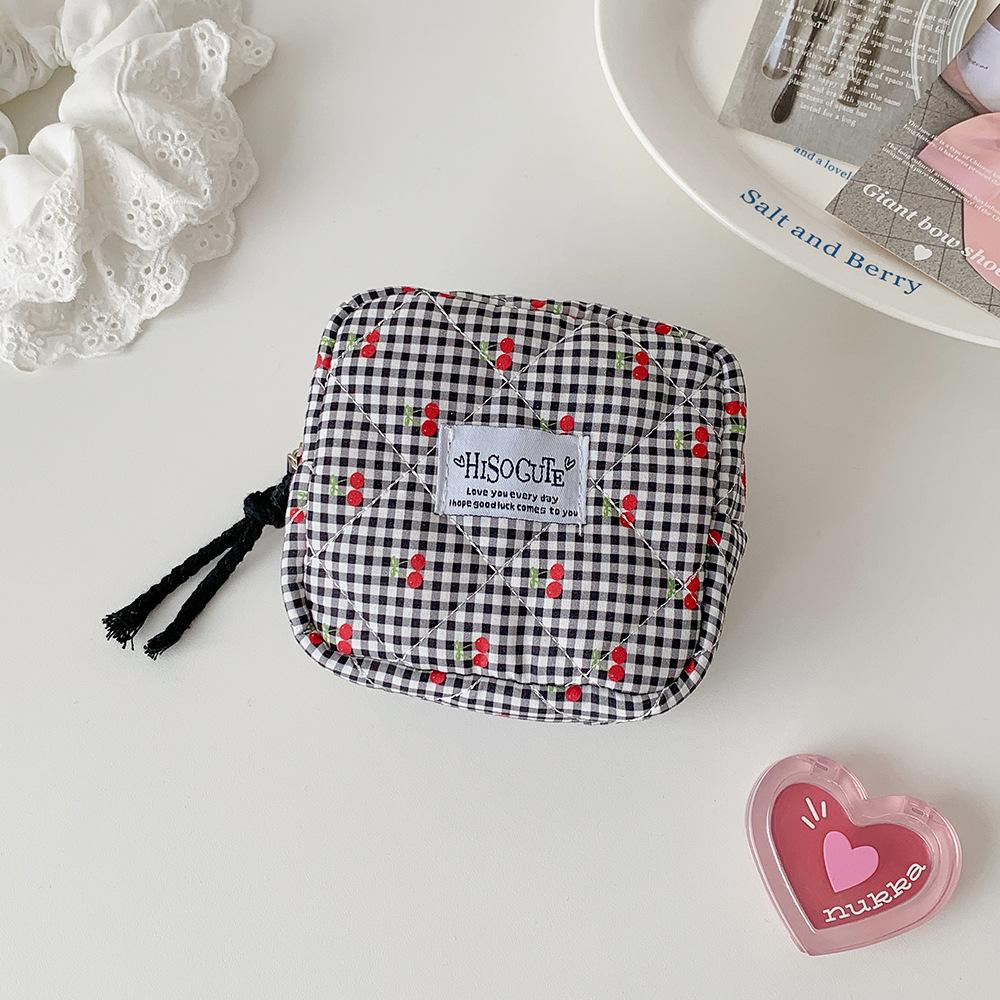 Cute Cherry Mini Bag Portable Multi Purpose Small Travel Organizers Floral Square Earphone Bag Makeup Bag Cosmetic Storage Bags