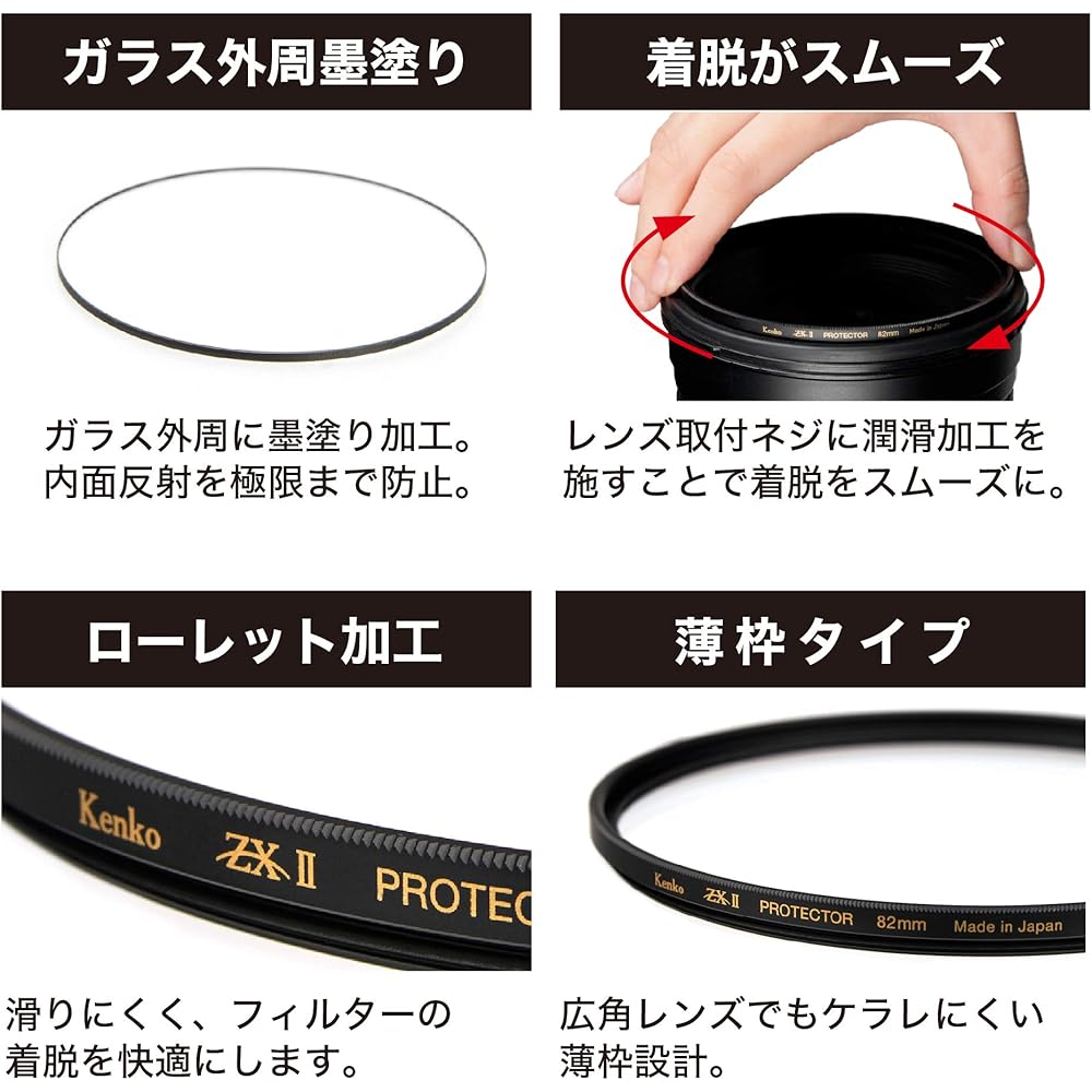 [Amazon.co.jp Exclusive] Kenko Lens Filter ZX II Protector 72mm - Lens Protection, Ultra-Low Reflection (0.1%), Water- and Oil-Repellent Coating, Floa