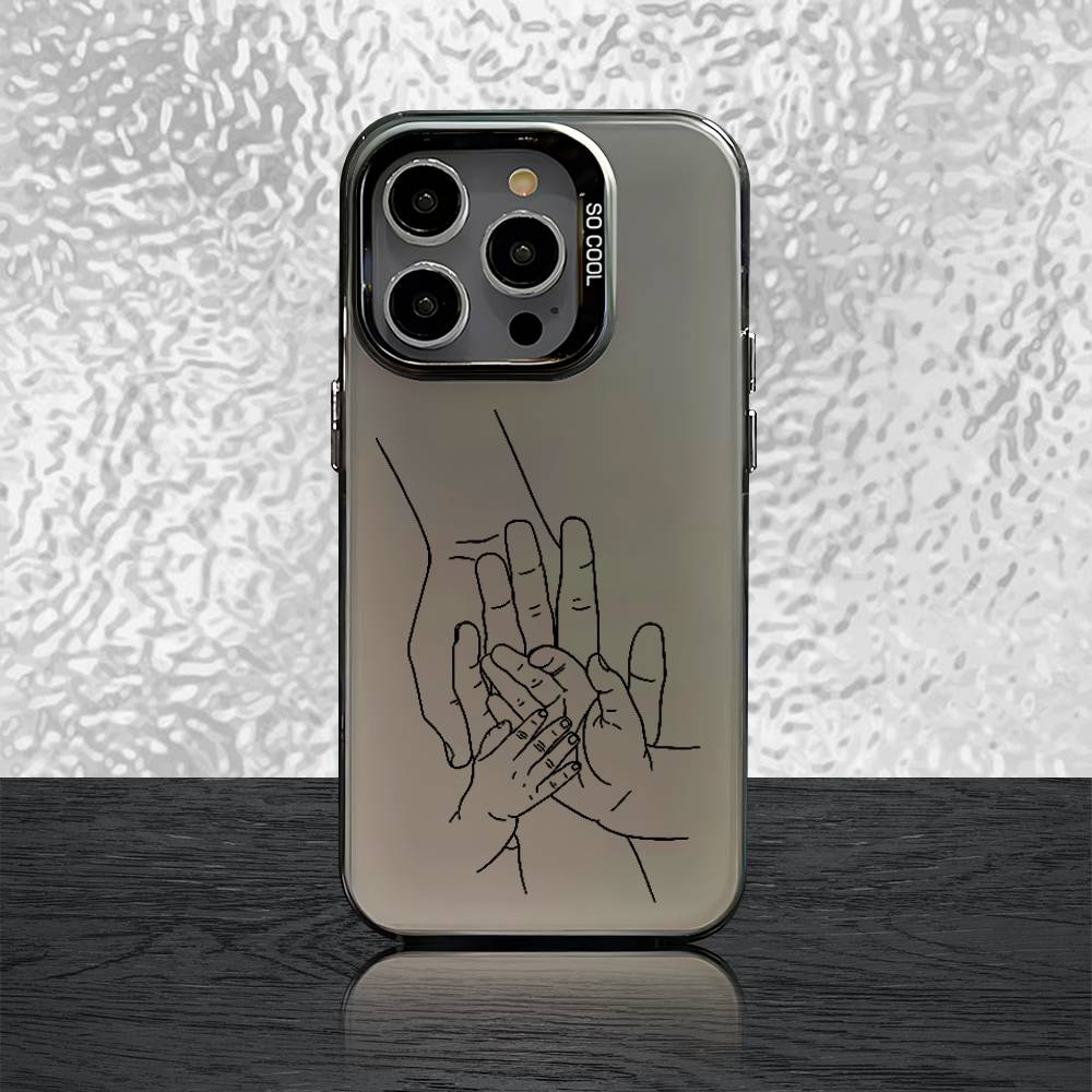 

Mom Daughter Son Dad Hold Hands Phone Case For iPhone 16,15,14,13,12,11,Pro,Max,Plus,Mini,SE Grey Black Matte Laser Back Cover iPhone14