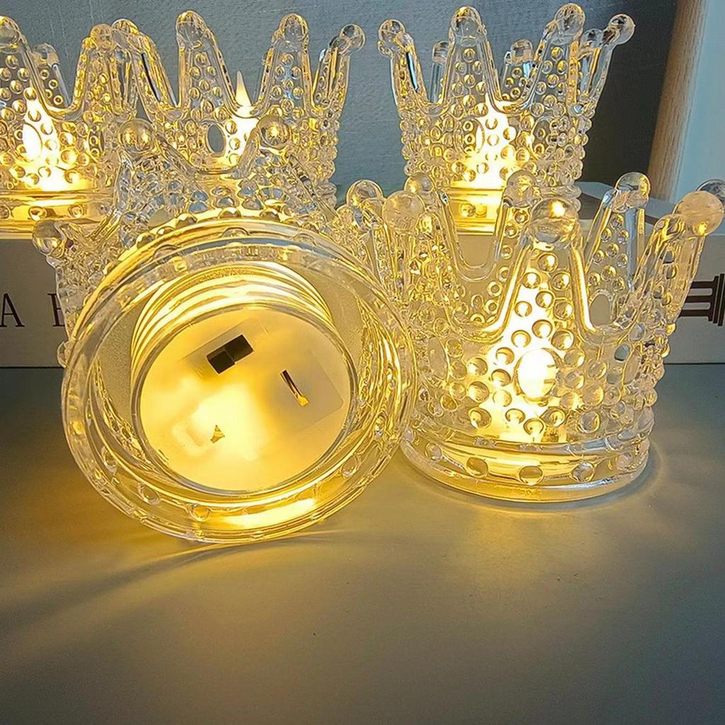 Shiny Crown Glass For Wedding Modern Home Restaurant Candles Holders Ornaments Night Light