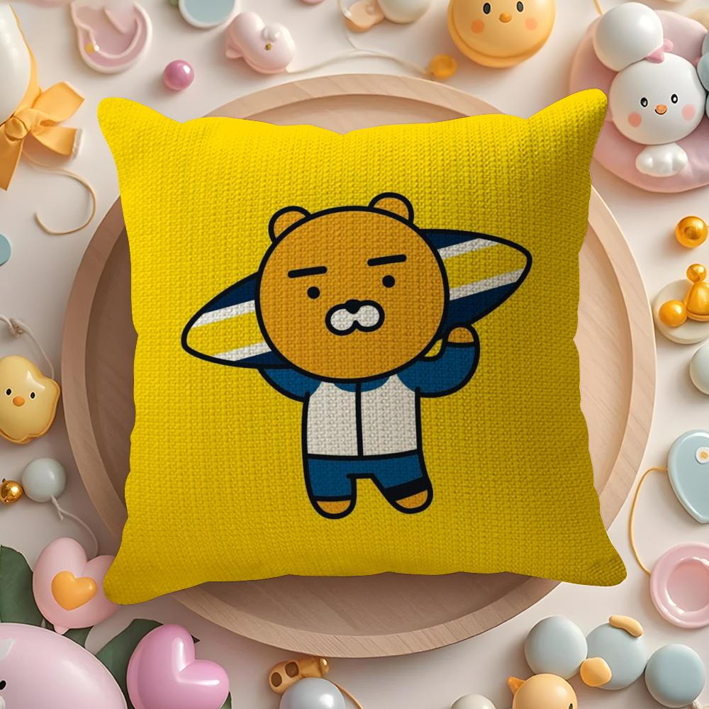 R-Ryan K-Kakao Cushion Cover Linen Organic Fabric Double-Sided Printing Breathable Pillow Case Sofa Home Decor Gift