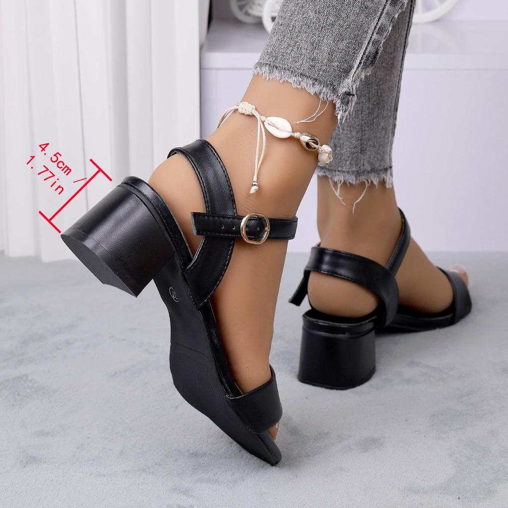 2024 Summer Women's Korean Style Chunky Heel Open-Toe Slides: One-Strap Versatile Fashion Sandals