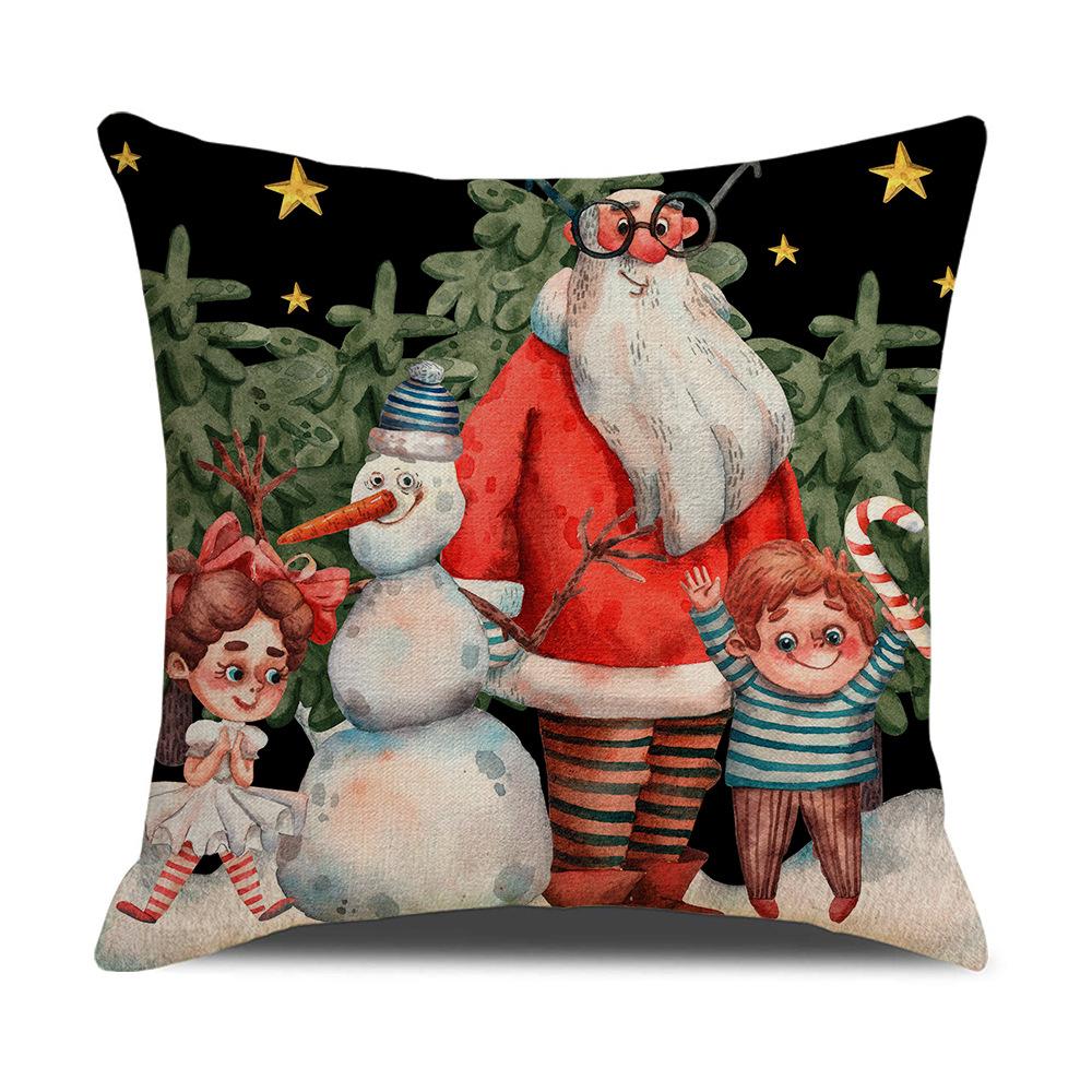 Christmas Pillow Cover New Linen Cartoon Black Print Holiday Home Sofa Cushion Cover
