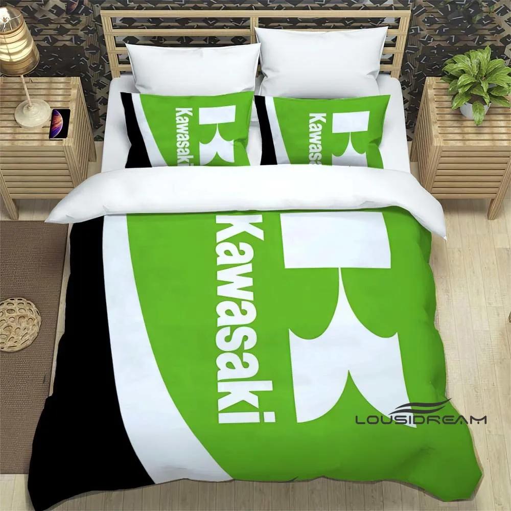 3D Retro Druck K-Kawasaki Motorrad Logo Bettwäscheset Elegantes Bettwäscheset Bettbezug Bettquiltbezug Luxus Geburtstagsgeschenk
