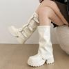 Off-white Fashion Popular Thin Medium and Long Boots Women's Shoes 2025 New Autumn Small Thin Thick Heel Martin Boots