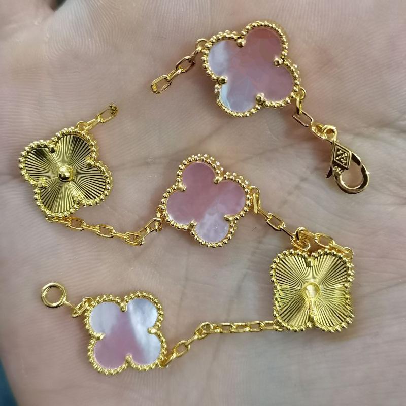 Exquisite Four-leaf Clover Bracelet for Women Five-flower Bracelet Double-sided Natural White Mother-of-pearl and Carnelian Bracelet