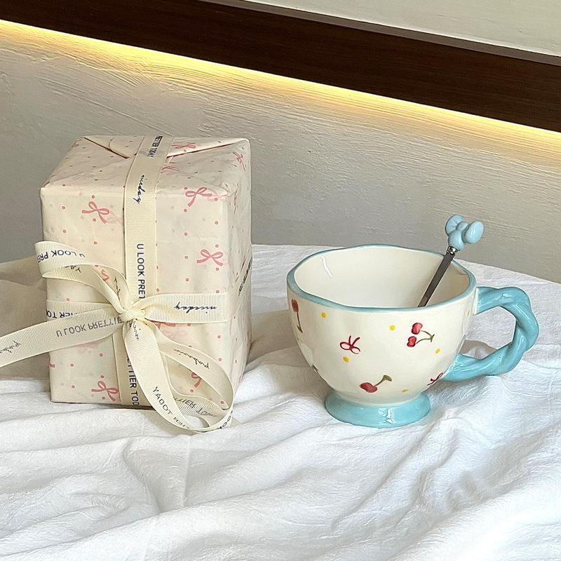 Cute Bow Underglaze Color Cup Girls' High-value Ceramic Mug Couple Breakfast Cup Birthday Gift