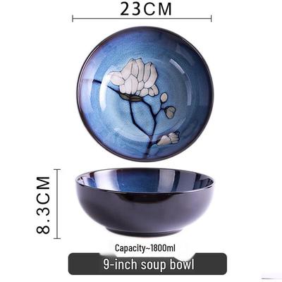 Large Chinese Hand-Painted Ceramic Magnolia Soup Bowl