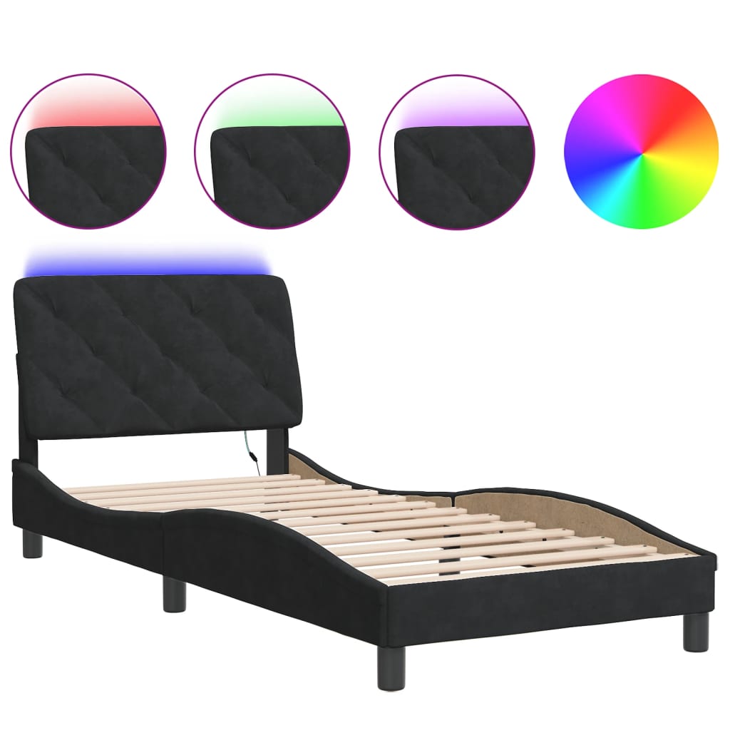 Vidaxl Rama Łóżka Z Oświetleniem Led, Czarna, 90X190 Cm, Aksamitna
