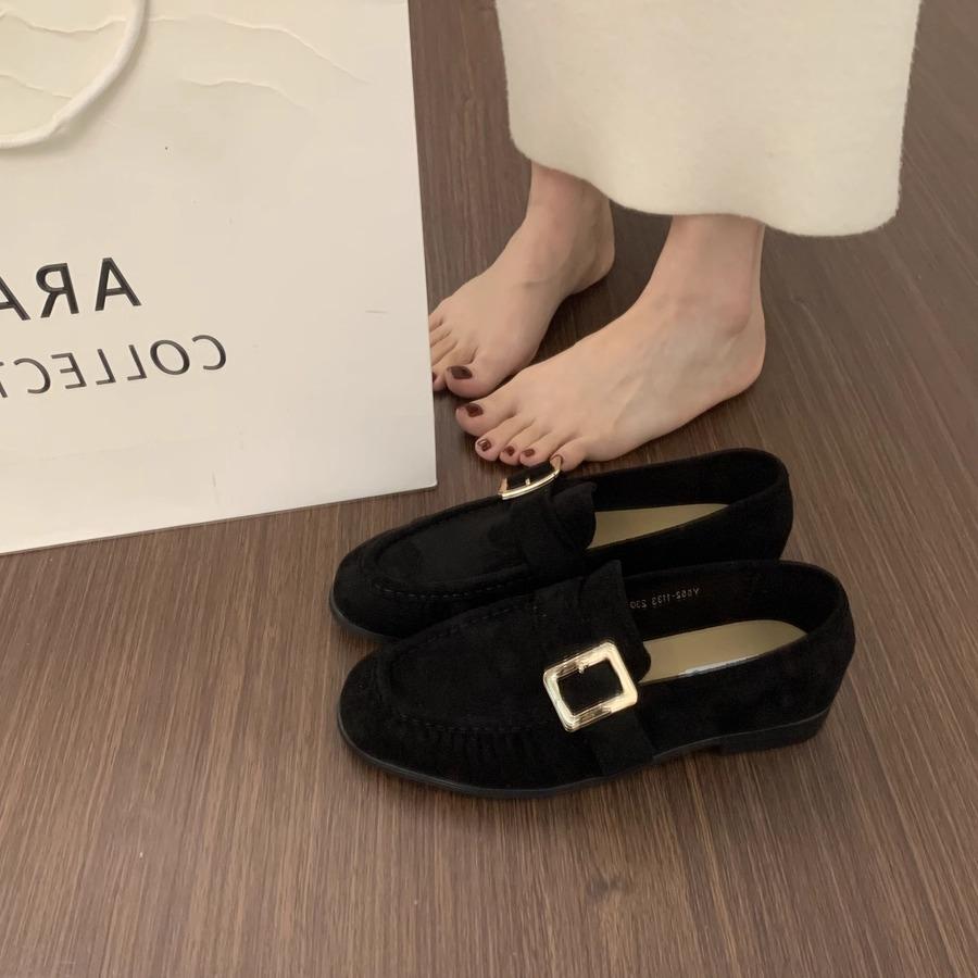 Heel Height 2cm~ Retro British Lazy One-pedal Suede Loafers Versatile Commuting Not Tired Feet Flat Single Shoes Women