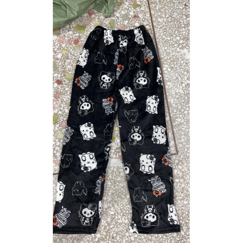 Cartoon Cat Christmas Flannel Pajama Pants for Women - Cozy Winter Kitty Fleece Lounge Wear