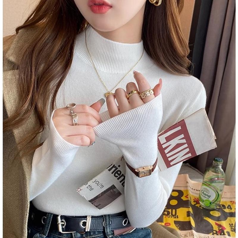 Fashion Casual Semi-turtleneck Knitted Sweater Women's Autumn and Winter Bottoming Shirt New Elegant Casual Simple Slim Fit Solid Long Sleeved Top