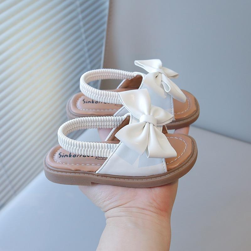 Summer Girls' Bowknot Fashion Sandals, Children's Princess Shoes, Soft-Soled Anti-Slip Beach Shoes.