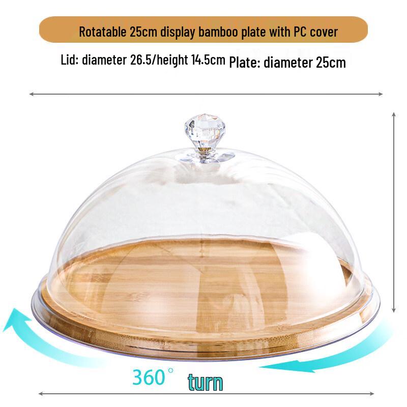 Rotatable Rattan Fruit Display Tray with PC Dust Cover