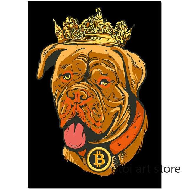 

Забавная собака King Crown Crypto Ethereum Art Poster Золотой Стиль Холст Картина Настенные принты Картина Офисная комната Домашний декор без рамы 21x30cm No Framed