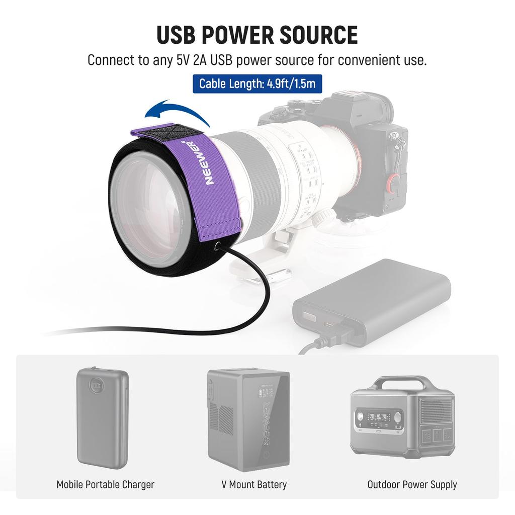 NEEWER USB Lens for Cameras and 3 Temperature Heating Strip for DSLR Mirrorless and Astronomical 20"/500mm Heater/Warmer Telescopes, Settings,