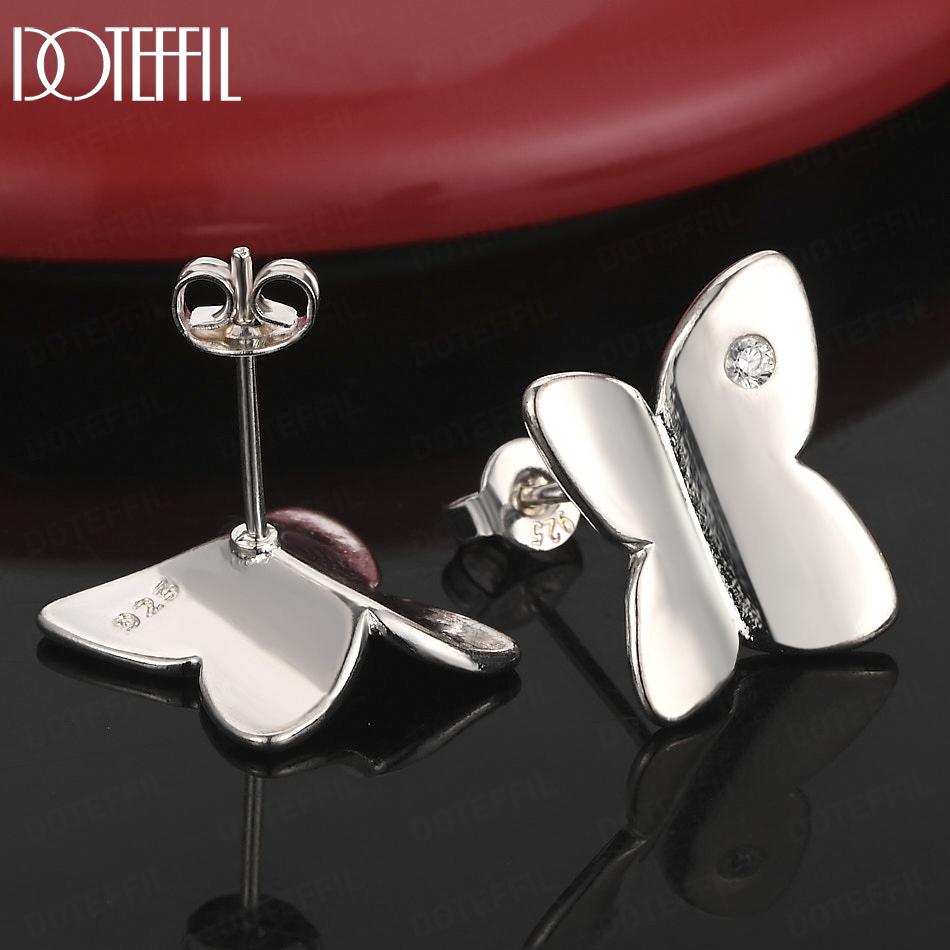 925 Sterling Silver AAA Zircon Simple Polished Butterfly Earrings - Banquet Pendant Jewelry