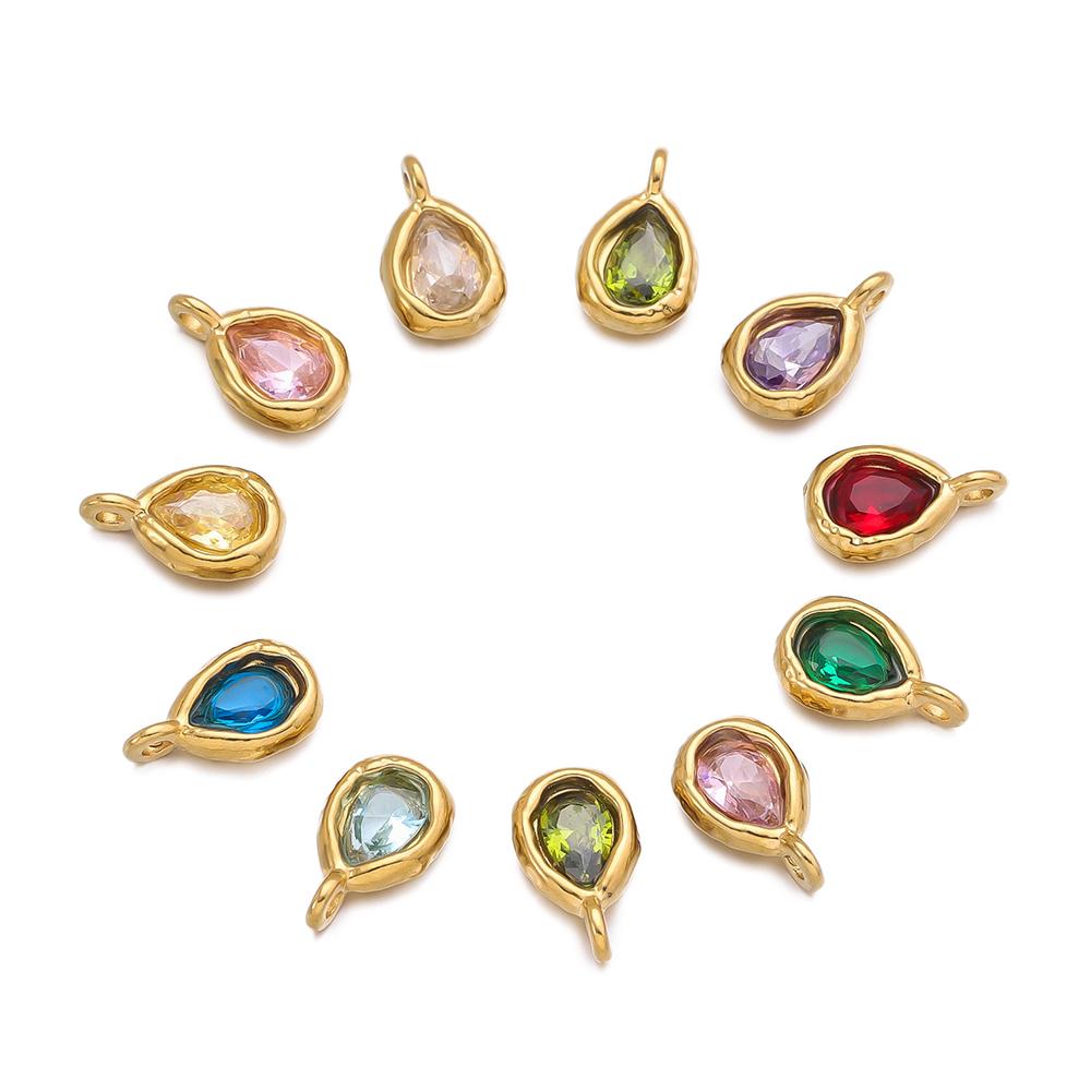 2pcs 7x12mm Stainless Steel Teardrop Charms Inlaid with Crystals Gold-plated DIY Bracelet Earrings Jewelry Making Accessories