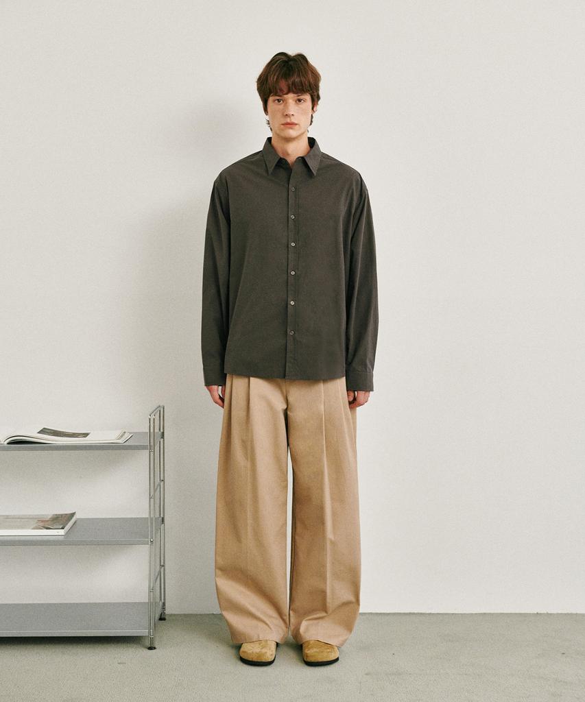 GLW Wide Double-Pleat Cotton Pants Beige