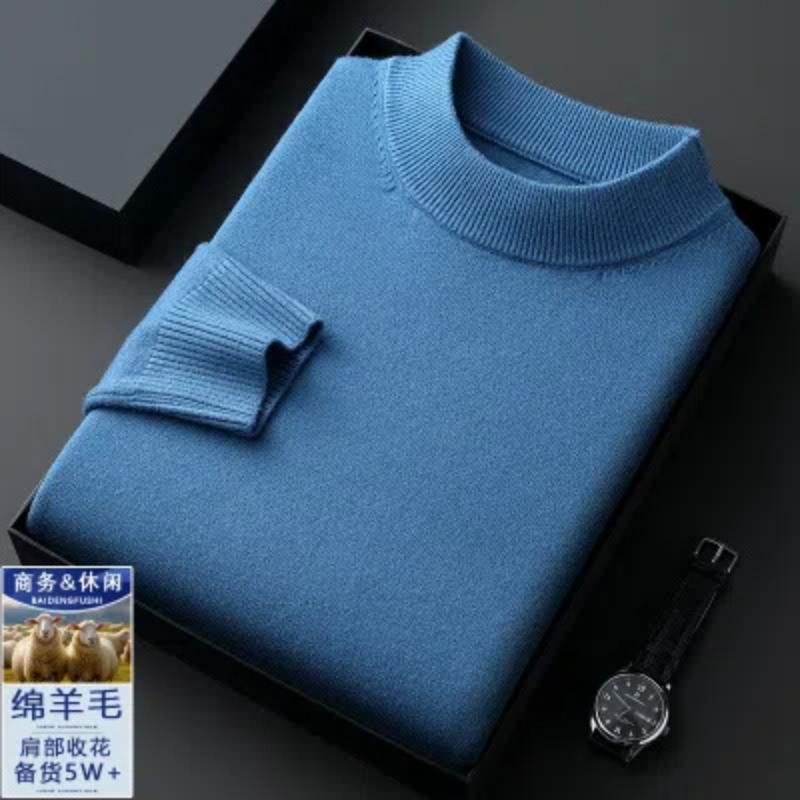 Смарт Кежуал Осінньо-Зимові Светри Нові Чоловічі Однотонні З Високим Коміром Простота Мода Бізнес З Довгим Рукавом Вільні Пуловери В'язаний Топ