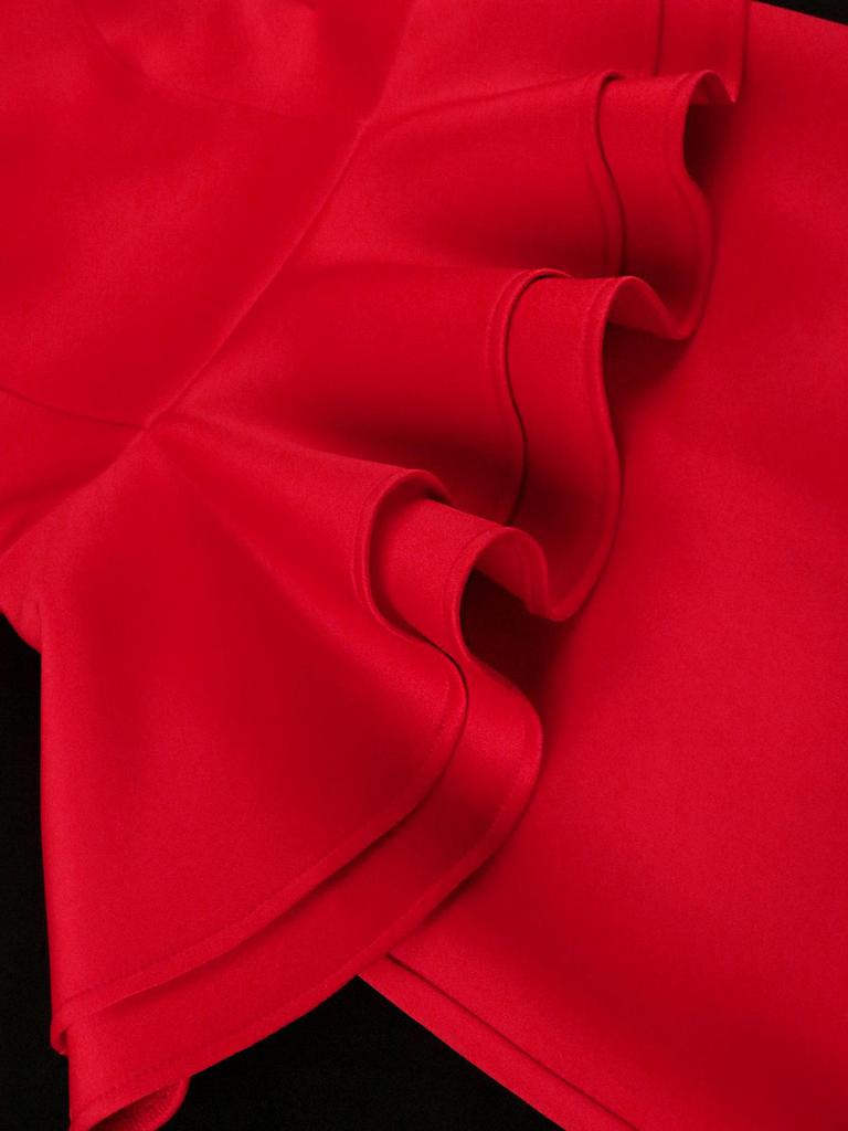 AOMEI Bodycon šaty Červené nepravidelné rukávy s lucernou s vysokým pasem volánky balíček boky ke kolenům koktejlový outfit pro dámy