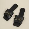 Wear Metal Buckle Square Head Flat Slippers Women's Summer New Sandals Large Size Slippers