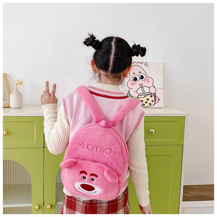 2024 Neuer Niedlicher Plüsch Doppel Schulter Kinder Eltern-Kind Trendiger Cartoon Rucksack Weiche Liebliche Mädchen Tasche Großhandel Pink Kt