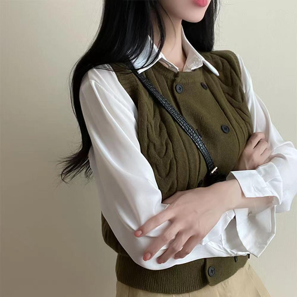 Korean Fashion Knitting Double Breasted Sweater Winter Retro Knit New Design Cardigan Women Aesthetic Casual Joker Sleeveless Vest