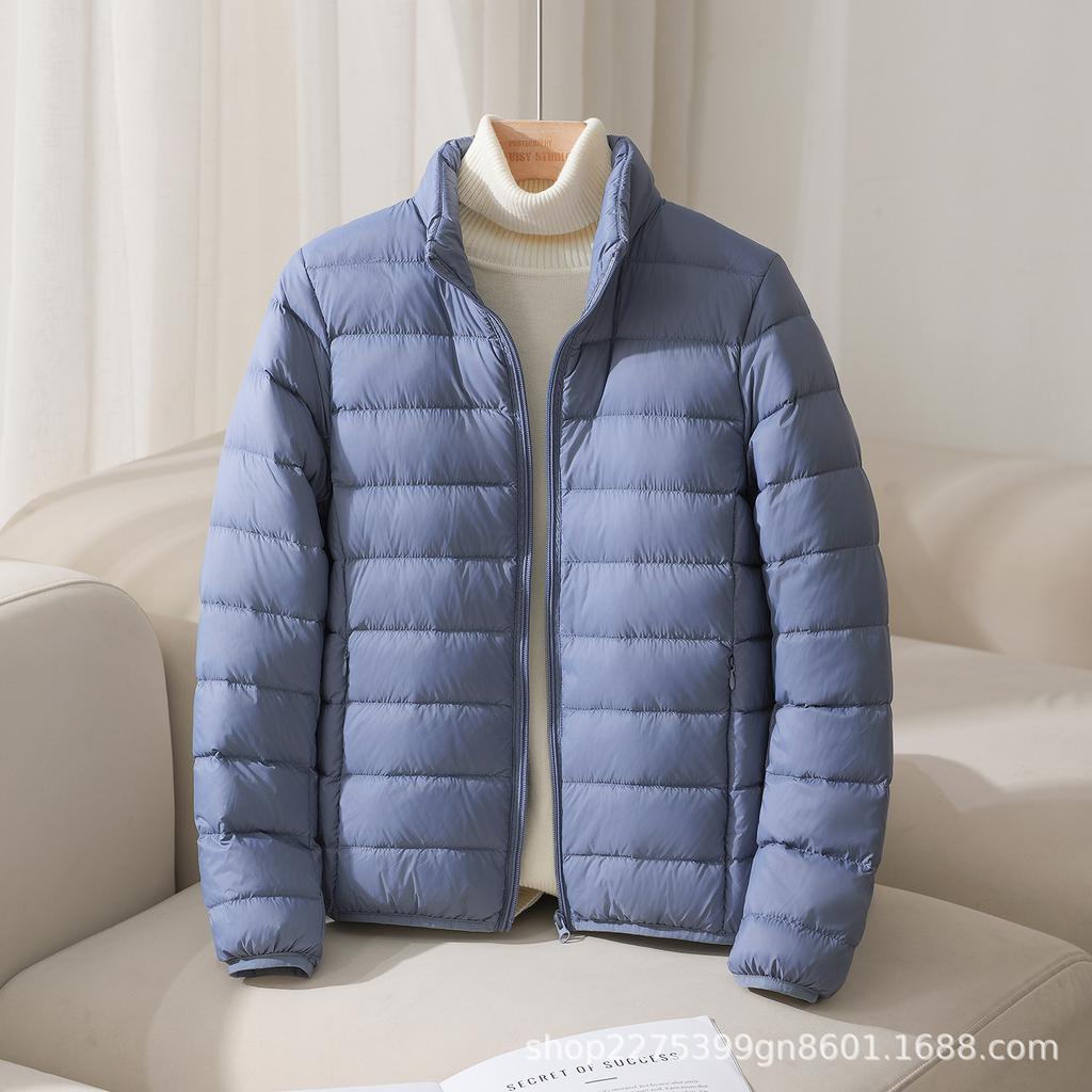 Women's Lightweight Puffer Jacket Stand Collar Zipper Long Sleeve Quilted Short Down Coat Solid Color
