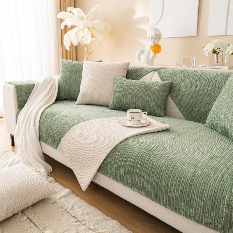 Modern Winter Corduroy Striped Plush Sofa Cushion - Non-Slip Solid Color